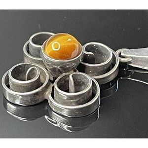 Modernist Finland Signed Kultaseppa Salovaara Sterling Silver Tigers Eye Pendant